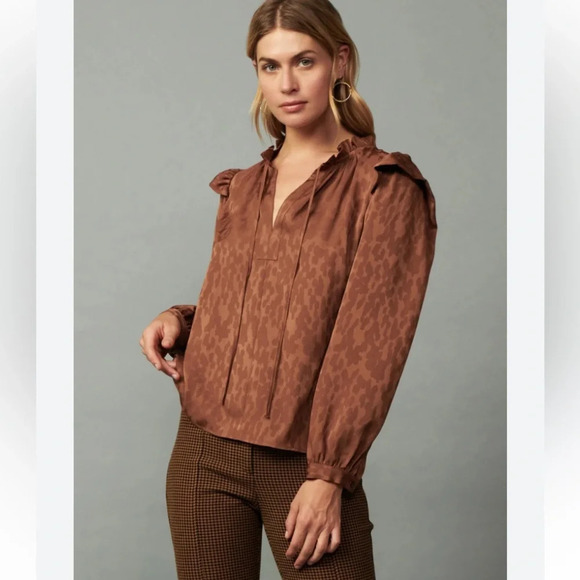 New! Current Air Autumn Puff Sleeve blouse, caramel 16280 NWT - Picture 5 of 16